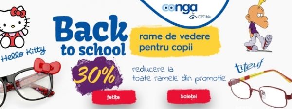 Conga.ro -  „Back to School”. 30% reducere la rame de vedere pentru copii