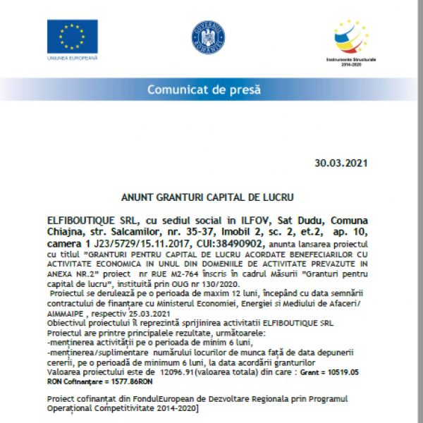  ANUNT GRANTURI CAPITAL DE LUCRU 