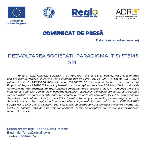 DEZVOLTAREA SOCIETATII PARADIGMA IT SYSTEMS SRL