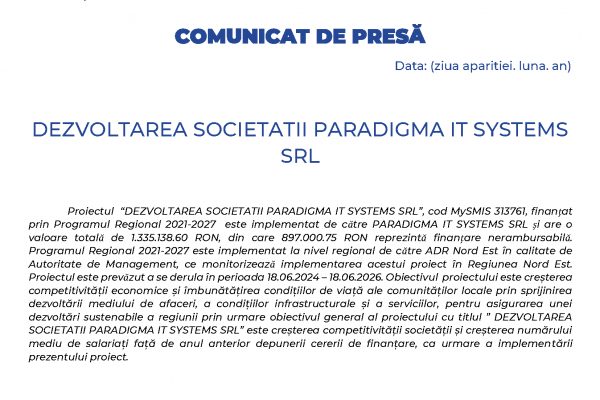 DEZVOLTAREA SOCIETATII PARADIGMA IT SYSTEMS SRL